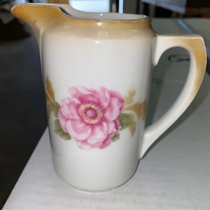 Gorgeous Antique Wild Rose Transferware Porcelain PK Unity Germany Tea Tall 5” Cream Pitcher