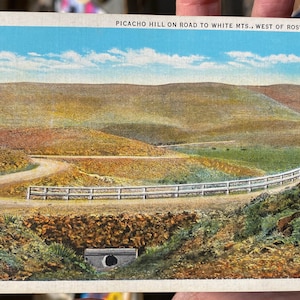 Schöne Antike Leinen Postkarte von Picacho Hill auf dem Weg zu weißen Bergen West von Roswell, New Mexico