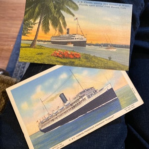 Schöne antike Leinen Postkarten von S.S. Florida P & O Turbine Passagier Dampfschiff
