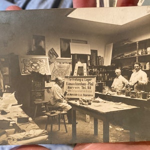 Badass RPPC Echt Foto Postkarte einer deutschen Lager u.k., Sign Repairing Company?
