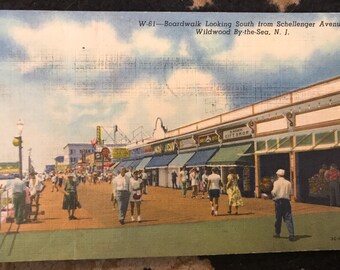 Fantastische vintage promenade ansichtkaart van Schellenger Avenue Wildwood by the Sea in New Jersey