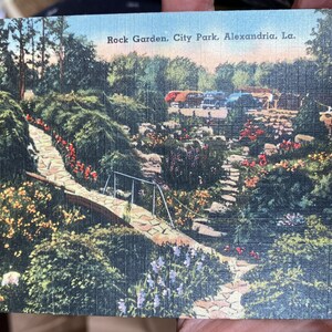 Carte postale antique de linge de roche dans le parc de ville, Alexandrie, Louisiane