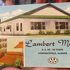 Carte postale vintage cool de linge antique de Lambert Motel à Lawrenceville, Illinois