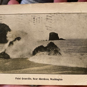 Lindo cartão postal antigo com foto real RPPC de Point Granville, perto de Aberdeen, Washington