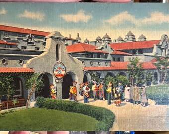 Lindo cartão postal de linho antigo do Indian Building e Alvarado Hotel, Albuquerque, Novo México