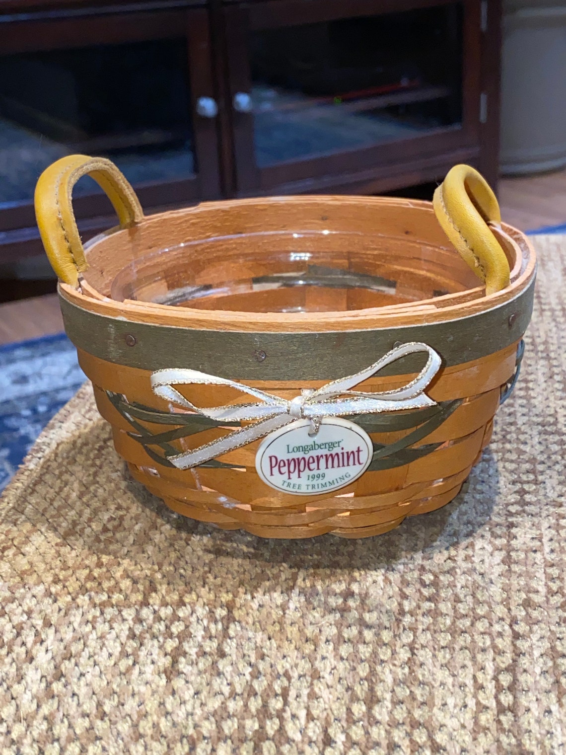 Longaberger 1999 Peppermint Basket with Protector & TieOn Etsy