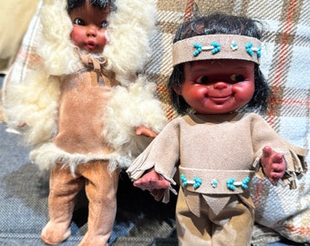 ヴィンテージ イヌイット エスキモー人形：本物の毛皮、革製の顔