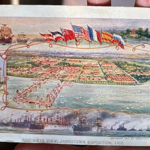 Cartão postal antigo legal de vista aérea, Jamestown Exposition 1907