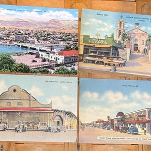 Cool collection de 4 cartes postales vintage Juarez, Mexique en lin