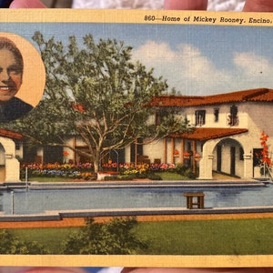 Wunderschöne Antike Leinen Postkarte von Mickey Rooney in Encino, Kalifornien