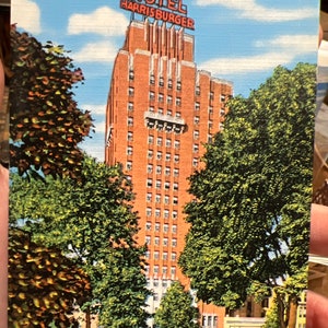 Prachtige antieke linnen ansichtkaart van Hotel Harrisburger in Harrisburg, Pennsylvania