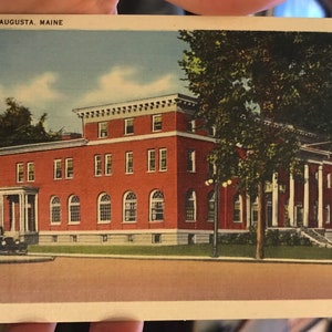 Piękna antyczna pocztówka lniana YMCA w Augusta, Maine