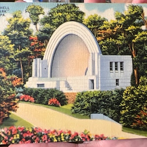 Fantástico cartão postal de linho antigo da The Band Shell no City Park em Reading, Pensilvânia