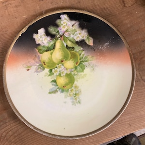 Antique Three Crown China Unger & Schilde Germany Porcelain 8” Pears Plate 1909-1919