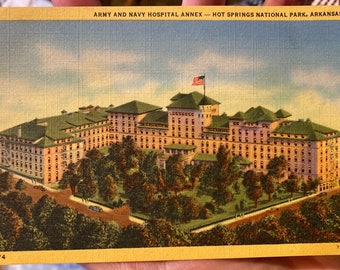 Beautiful Antique Linen Postcard of Army and Navy Hospital Annex - Hot Springs National Park in Arkansas