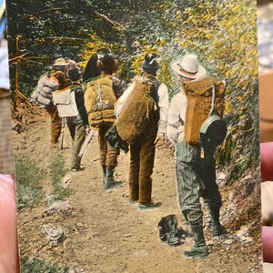 Badass Carte postale antique colorisée de prospecteurs dans les montagnes Cascade, Washington