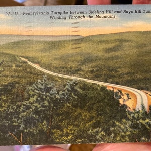 Wunderschöne antike Leinen Postkarte von Pennsylvania Turnpike zwischen Sideling Hill und Rays Hill Tunnels