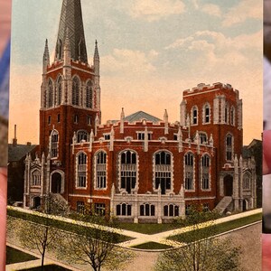 Belle carte postale colorisée antique de la First Baptist Church à Seattle, Washington