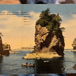 Belle carte postale en lin ancien de Cape Flattery et Tatoosh Island à Washington