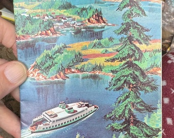 Fab Vintage Brochure of Ferry Cruises auf dem Puget Sound und den Adajent Inland Waters von der Weltausstellung in Los Angeles im Jahr 1962