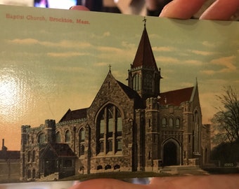 Beautiful Antique Colorized Postcard of the Baptist Church in Brockton, Massachusetts