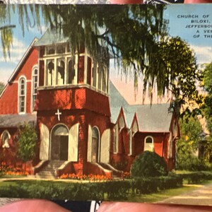Fabelhafte antike Leinen Postkarte der Kirche des Erlösers in Biloxi, Mississippi