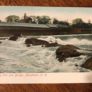 Antike 1900er Postkarte Amoskeag Fall and Bridge in Manchester, New Hampshire