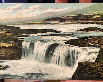 Belle carte postale colorisée de 1908 des chutes celilo du fleuve Columbia près de The Dalles dans l’Oregon