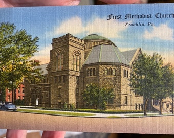 Antique Linen Postcard Of First Methodist Church in Franklin, Pennsylvania