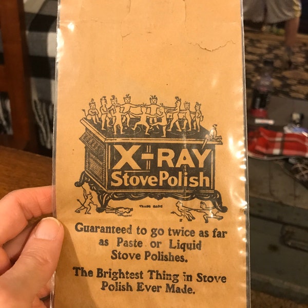 8-1/2” x 4-1/4” Brown Paper Bag c 1915 X-Ray Stove Polish for Cast Iron  Cookstove Advertising