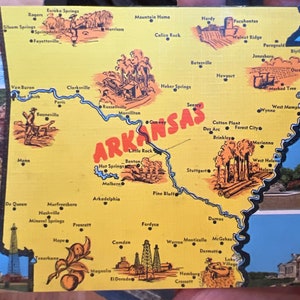 Bella cartolina di lino antico dell'Arkansas: Remmel al lago Catherine; Cedar Falls; Sorgenti termali Mtn; Palazzo Federale e Campidoglio