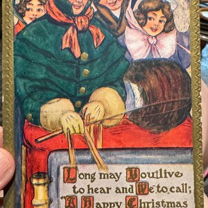 Bellissima cartolina antica di Galesburg Illinois del 1911 di buon Natale e Capodanno con coppie vittoriane