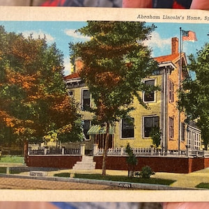 Cartão postal colorido vintage antigo e legal da casa de Abraham Lincoln em Springfield, Illinois