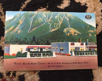 North Bend WA Auto Court Mt Si AAA Colorized Postcard Snoqualmie Pass Motel Colourpicture