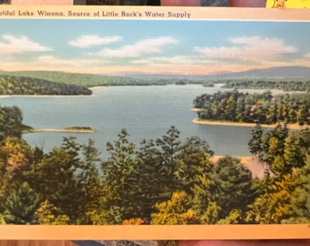 Beautiful Antique Linen Postcard of Lake Winona, Source of Little Rock’s Water Supply, Arkansas