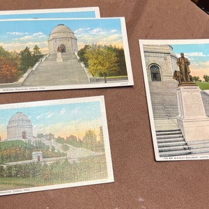 Sammlung von 4 antiken Postkarten des William McKinley Monument in Canton, Ohio