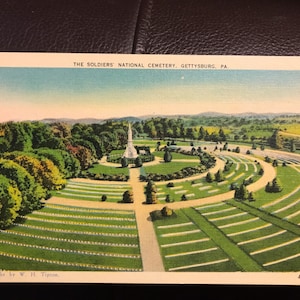 Wunderschöne antike Leinen Postkarte der Soldaten Nationalfriedhof in Gettysburg, Pennsylvania