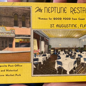 Lindo cartão postal antigo do restaurante Neptune em St. Augustine, Flórida