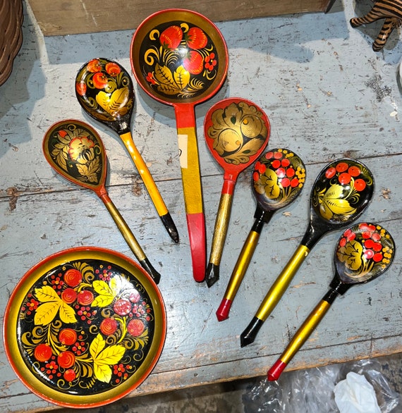 値下げ】ロシア 伝統民芸品 ホフロマ塗り 木製漆器 スプーン 壁掛け