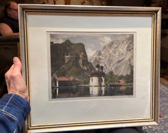 Gorgeous Handcolored Framed Engraving on Silk of St Bartholomew Church by Ernst Geissendoerfer Germany