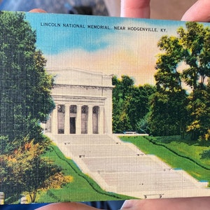 Wunderschöne Antike Leinen Postkarte von Lincoln National Memorial in der Nähe von Hodgenville, Kentucky