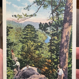 Fabelhafte antike Leinen Postkarte der Szene auf dem Nordberg, Trail, der zu Ziegenfelsen im Hot Springs National Park in Arkansas führt