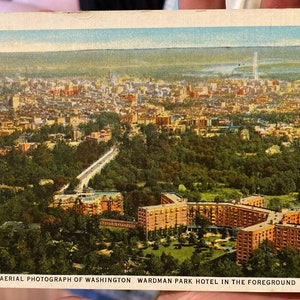 Favolosa cartolina di lino antico di Washington DC con Wardman Park Hotel in primo piano 1938