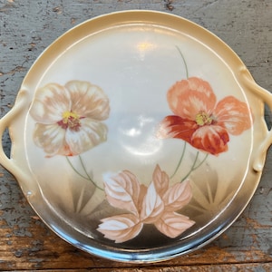Stunning RS Germany Pink Peach & Cream Roses 7-1/4” Serving Plate with Handles