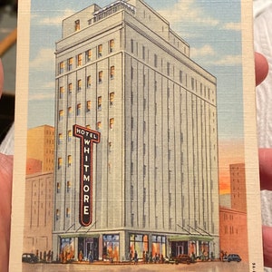 Belle carte postale en lin ancien de l’hôtel Whittier à Dallas, Texas