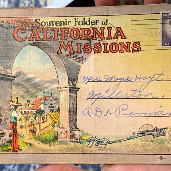 Beautiful Vintage Souvenir Folder Booklet of California Missions 1957