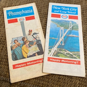 Deux fabulous vintage Esso Pennsylvania et New York Humble Oil Co. Maps de 1972