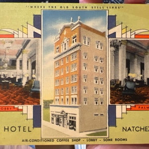 Fabelhafte Antike Leinen Postkarte Eola Hotel in Natchez, Mississippi