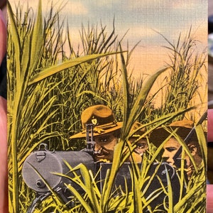 Lindo cartão postal de linho antigo do ninho de metralhadora em Camp Forrest, em Tullahoma, Tennessee