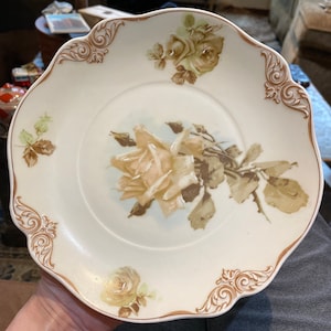 Gorgeous 1910 Herbert Ohme Silesia Germany Pale Peach Rose Porcelain 7-3/4” Plate
